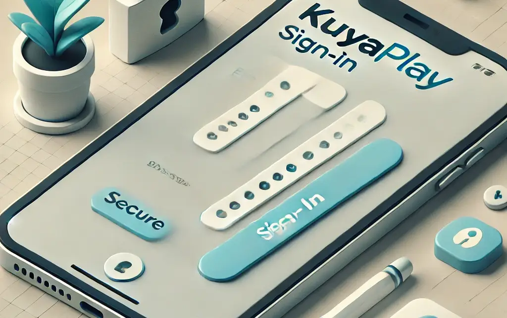 A simple and secure KuyaPlay sign-in interface with fields for entering an email or username and password, featuring a padlock icon and an optional two-factor authentication prompt. The design is mobile-friendly and emphasizes ease of use and security.