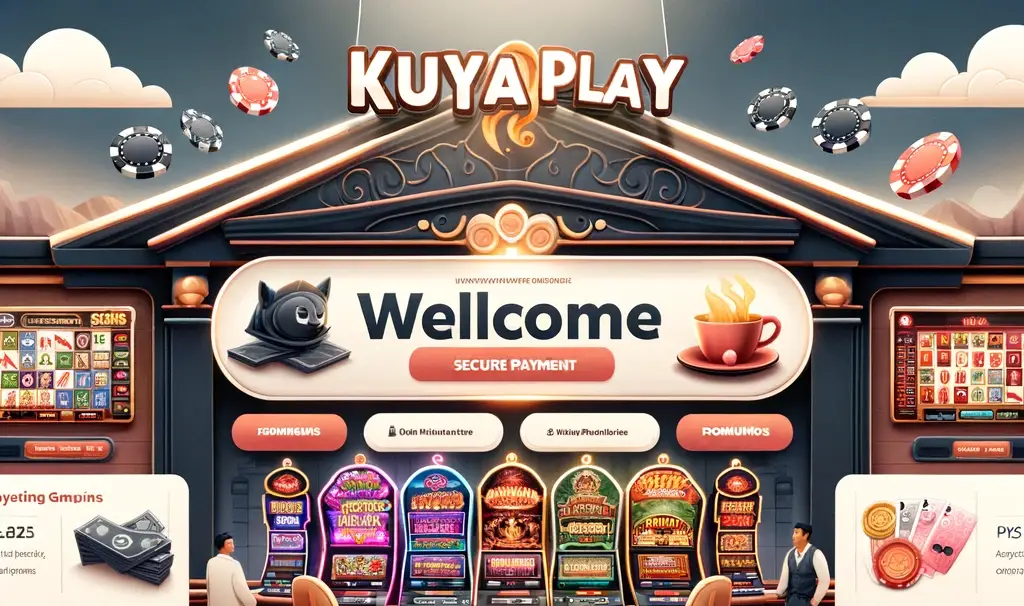 A welcoming and modern KuyaPlay.com homepage interface showcasing a variety of games such as slot machines, table games like blackjack and roulette, and live dealer games. The design includes secure payment icons and a promotional banner, emphasizing the platform's inviting and user-friendly environment.