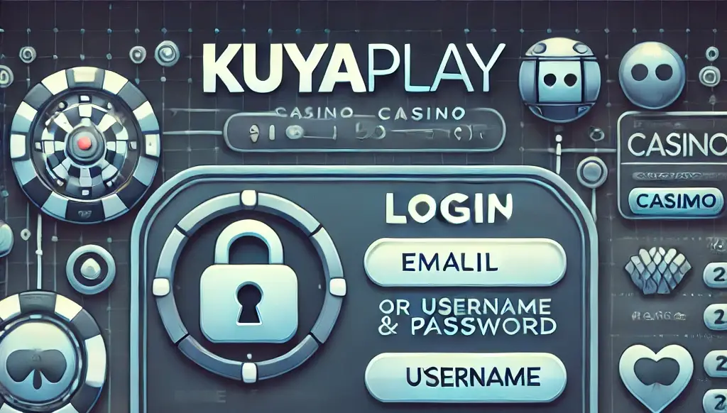 A secure and user-friendly login interface for KuyaPlay Casino, featuring fields for email or username and password, with a padlock icon representing security and a multi-factor authentication prompt. The design emphasizes ease of use, security, and seamless access to casino games.