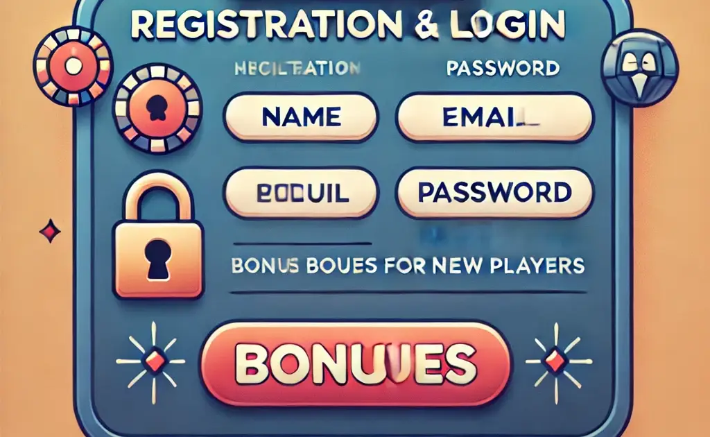 A welcoming and user-friendly registration and login interface for KuyaPlay Casino, featuring fields for name, email, and password, with a padlock icon symbolizing security and a banner highlighting bonuses for new players. The design emphasizes ease of use, security, and excitement for new users signing up to KuyaPlay Casino.